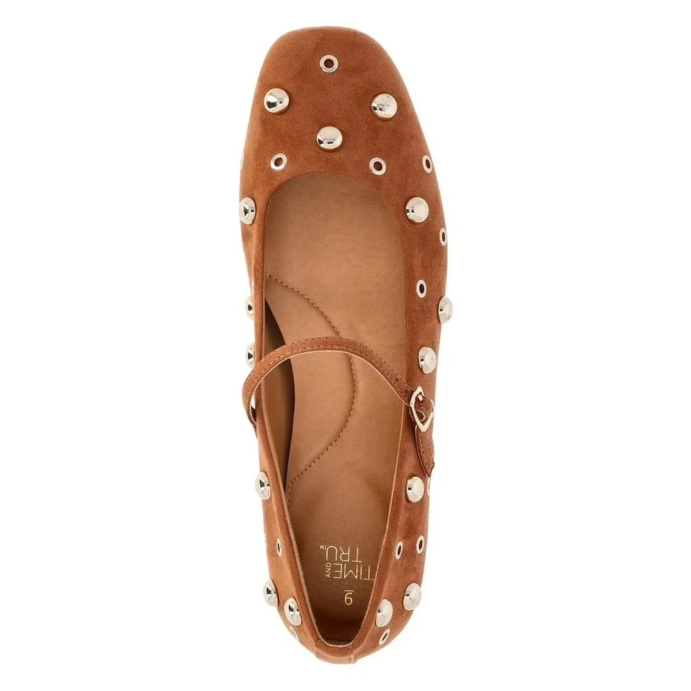 New! Women's Sz 8 Faux Suede Silver Studded Mary Jane Flats